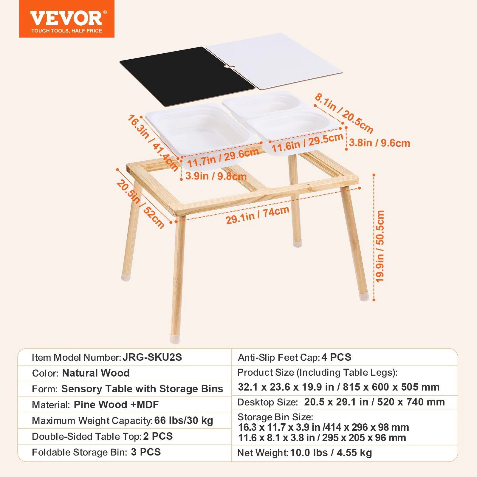VEVOR Kids Sensory Table Indoor Wooden Play Sand Water Table with 3 Storage Bins - Image 7
