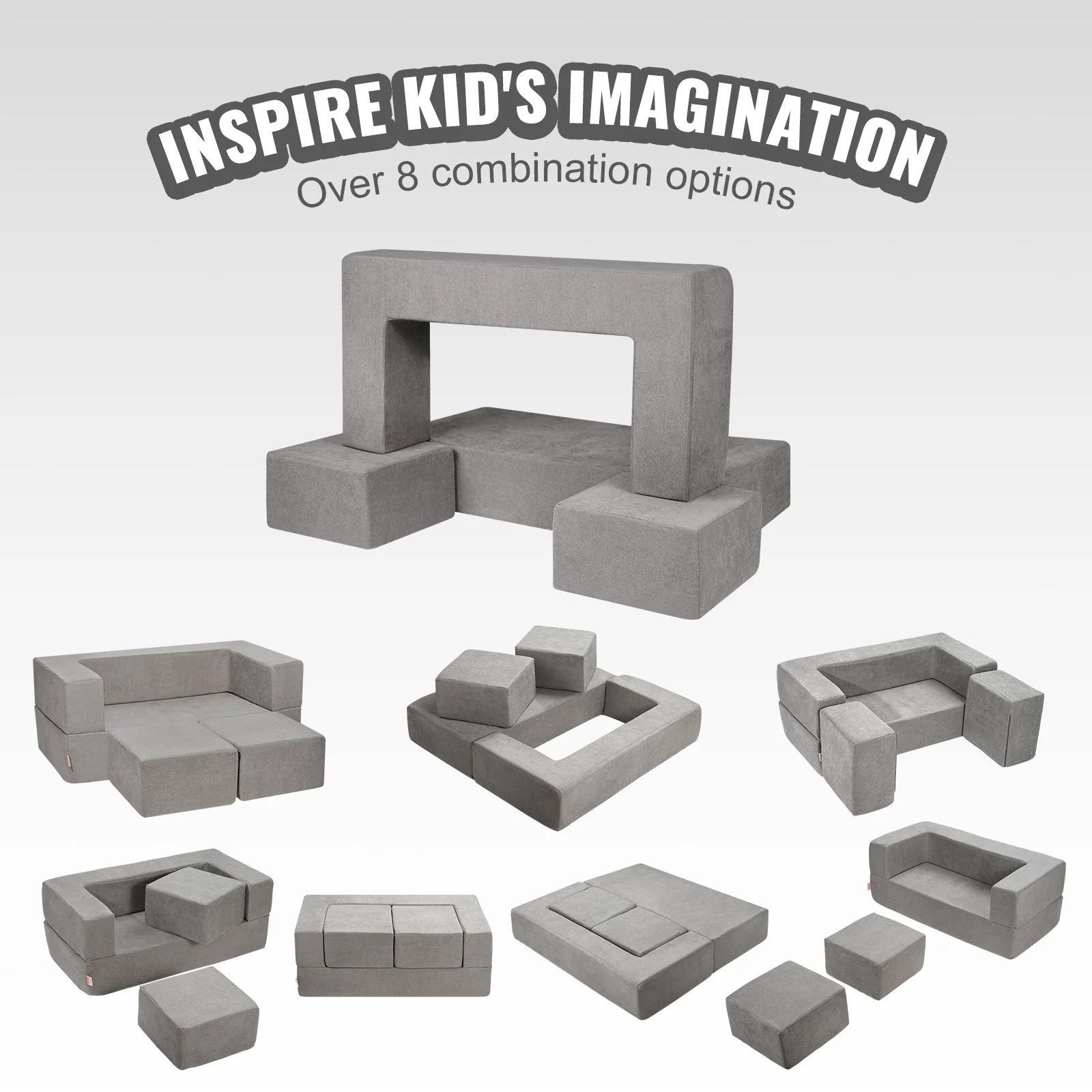 VEVOR Modular Kids Play Couch 4Pcs DIY Creative Child Sectional Sofa Dark Grey - Image 3