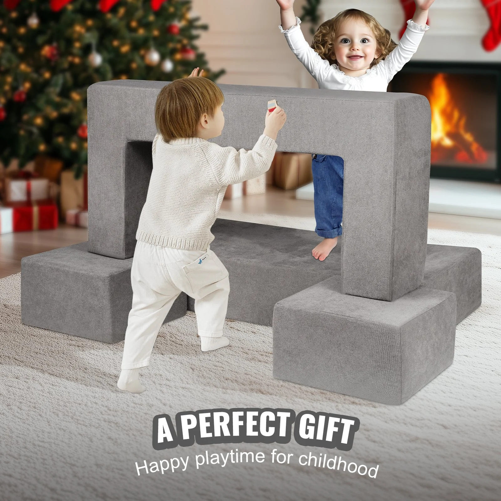 VEVOR Modular Kids Play Couch 4Pcs DIY Creative Child Sectional Sofa Dark Grey - Image 5