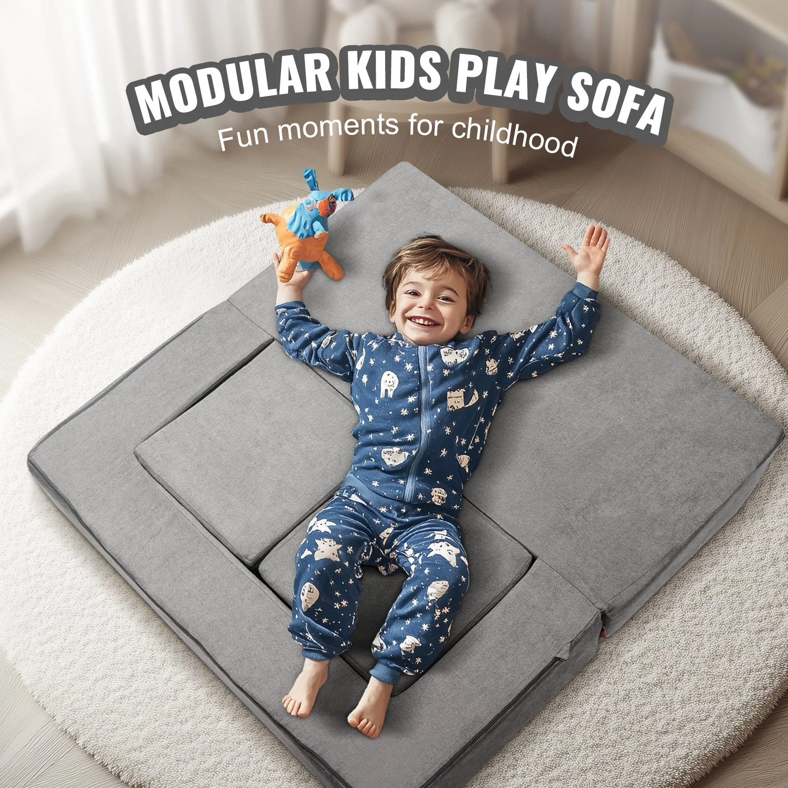 VEVOR Modular Kids Play Couch 4Pcs DIY Creative Child Sectional Sofa Dark Grey - Image 6