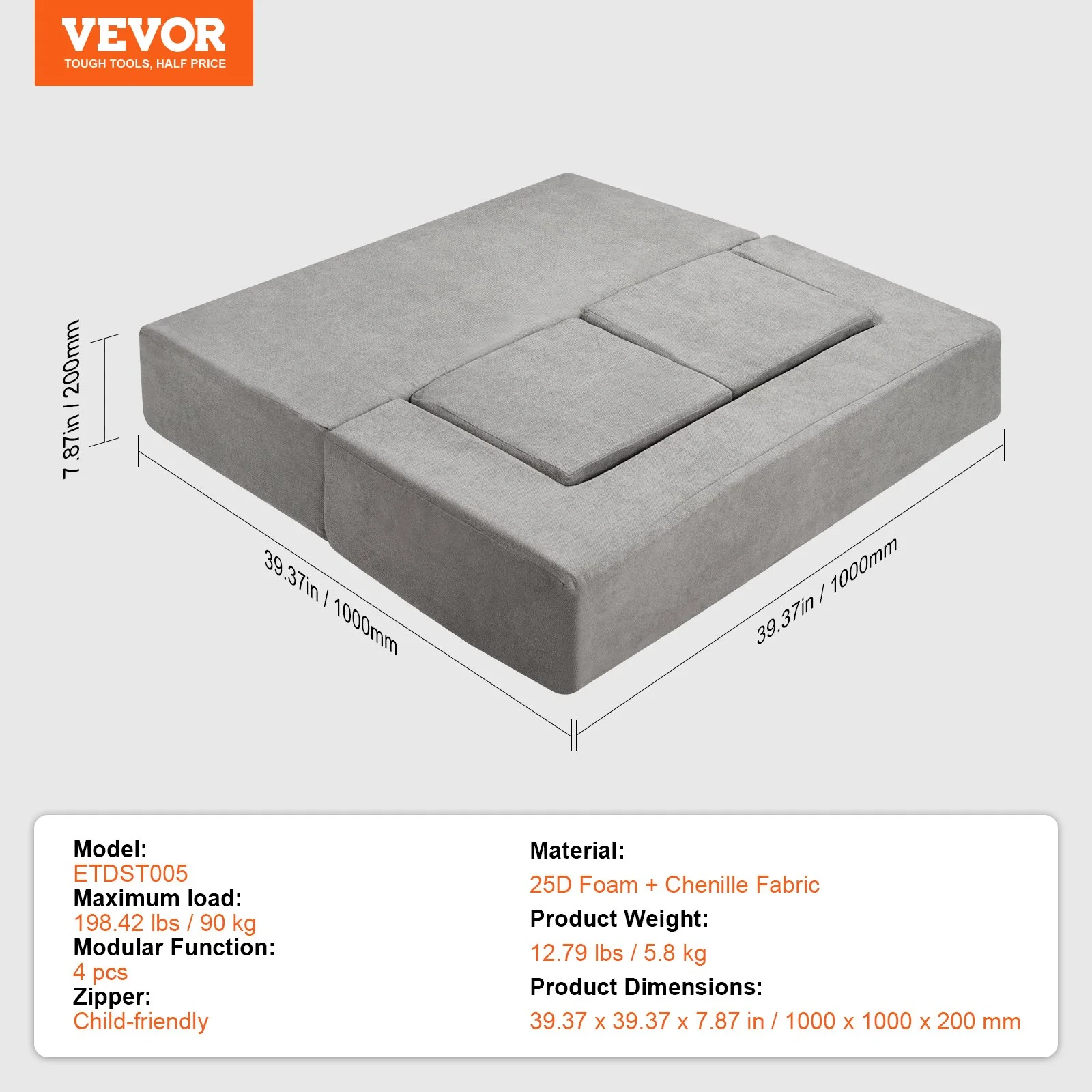 VEVOR Modular Kids Play Couch 4Pcs DIY Creative Child Sectional Sofa Dark Grey - Image 7