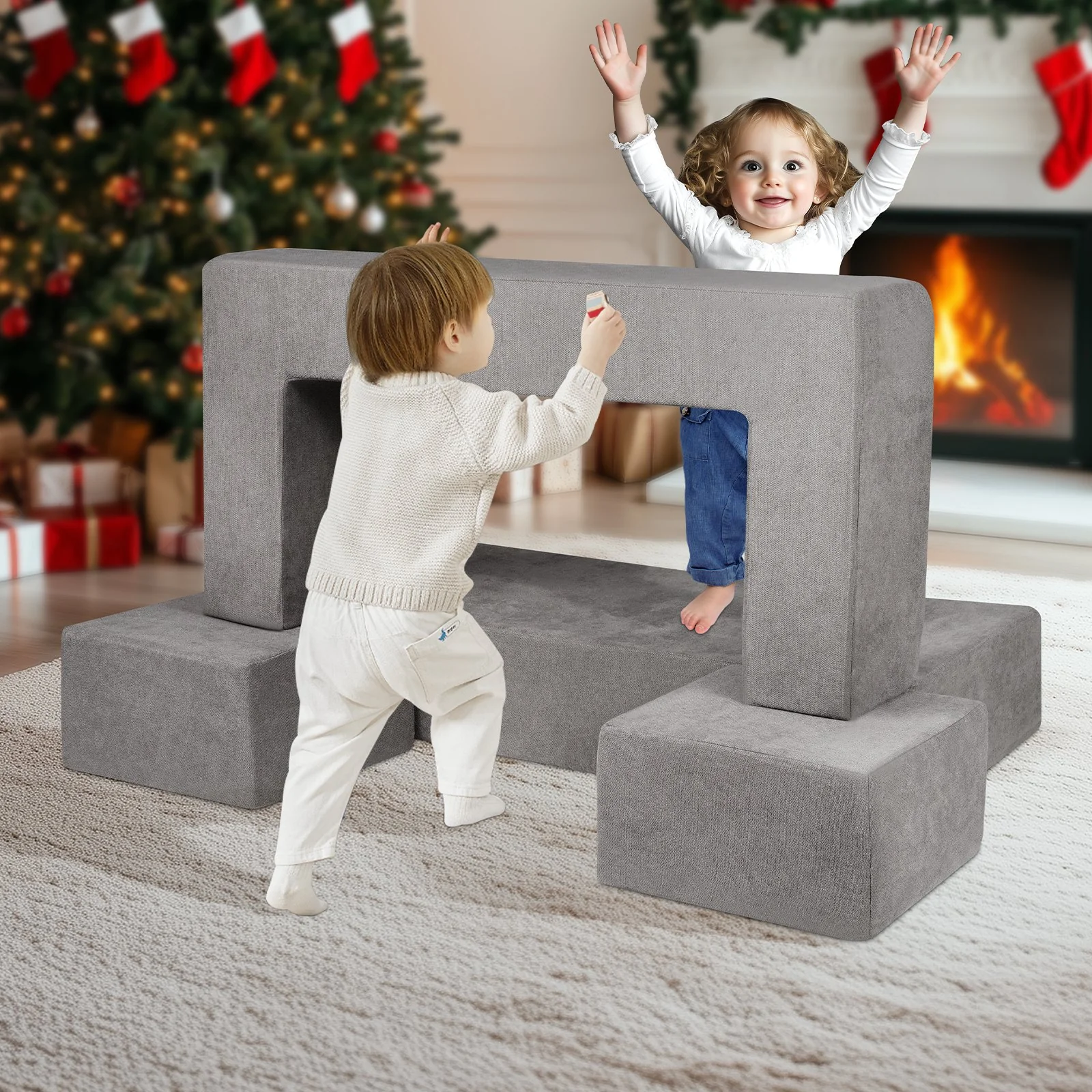 VEVOR Modular Kids Play Couch 4Pcs DIY Creative Child Sectional Sofa Dark Grey - Image 8