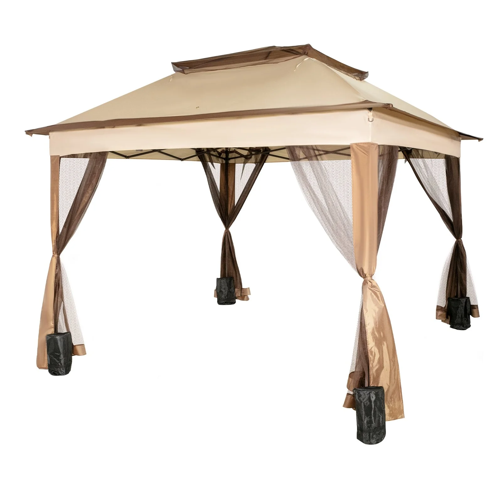 VEVOR Outdoor Canopy Gazebo Tent, Portable Canopy Shelter with 11\'x11\' Large Shade Space for Party, Backyard, Patio Lawn and Garden, 4 Sandbags, Carrying Bag and Netting Included, Brown - Image 11