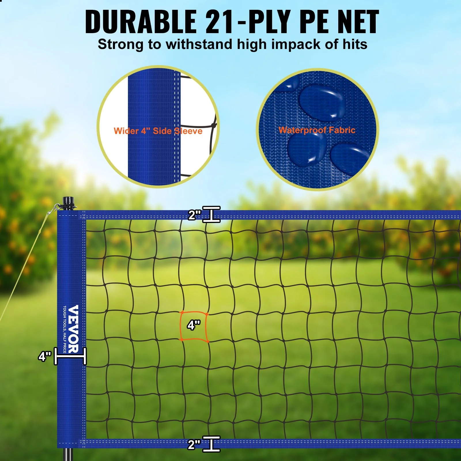 VEVOR Outdoor Portable Volleyball Net System, Adjustable Height Steel Poles, Professional Volleyball Set with PVC Volleyball, Pump, Carrying Bag, Heavy Duty Volleyball Net for Backyard, Beach, Lawn - Image 3
