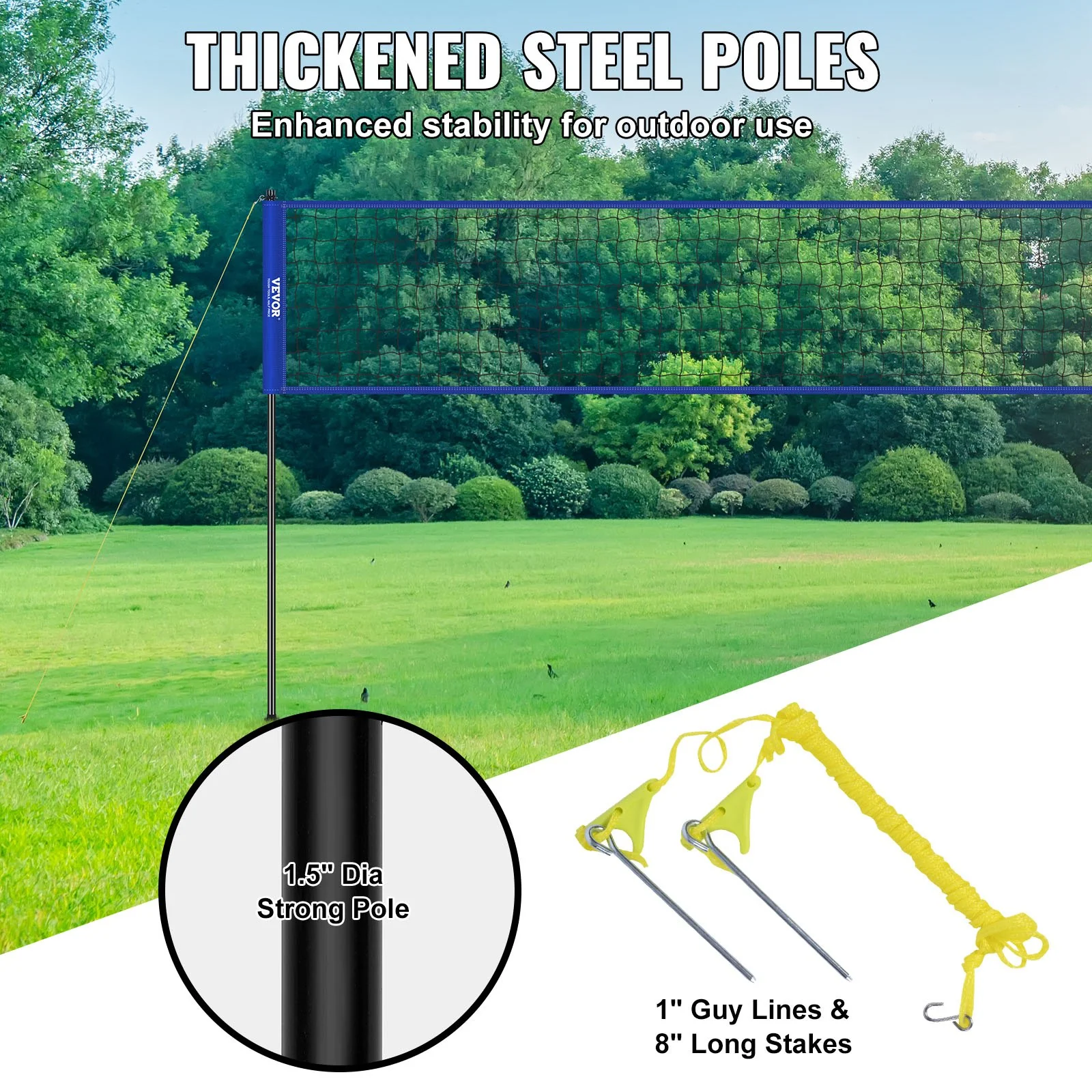 VEVOR Outdoor Portable Volleyball Net System, Adjustable Height Steel Poles, Professional Volleyball Set with PVC Volleyball, Pump, Carrying Bag, Heavy Duty Volleyball Net for Backyard, Beach, Lawn - Image 4
