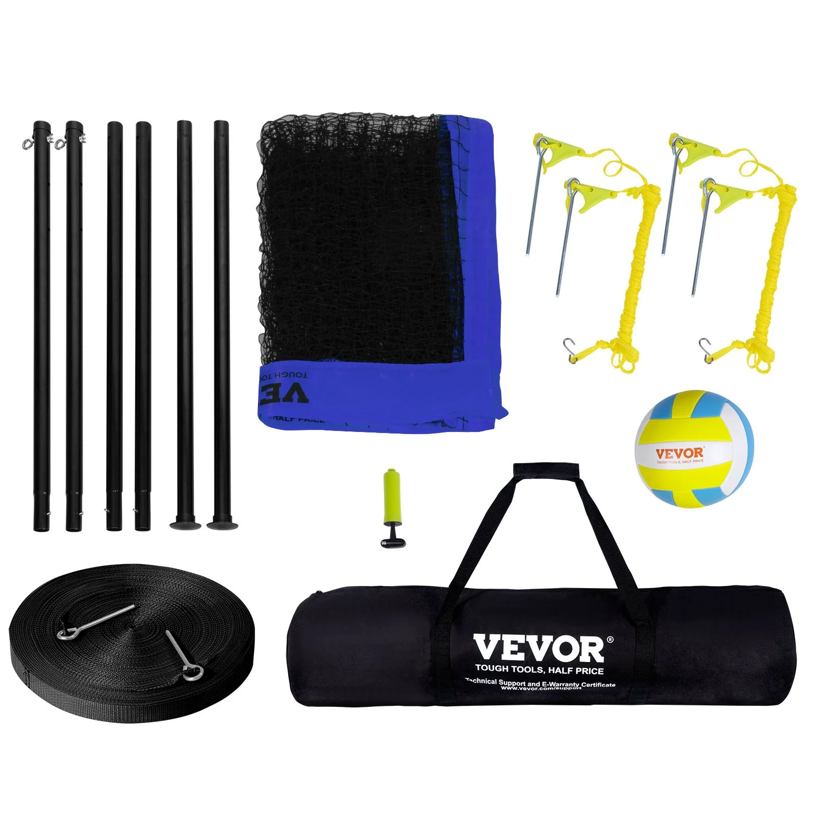 VEVOR Outdoor Portable Volleyball Net System, Adjustable Height Steel Poles, Professional Volleyball Set with PVC Volleyball, Pump, Carrying Bag, Heavy Duty Volleyball Net for Backyard, Beach, Lawn - Image 9