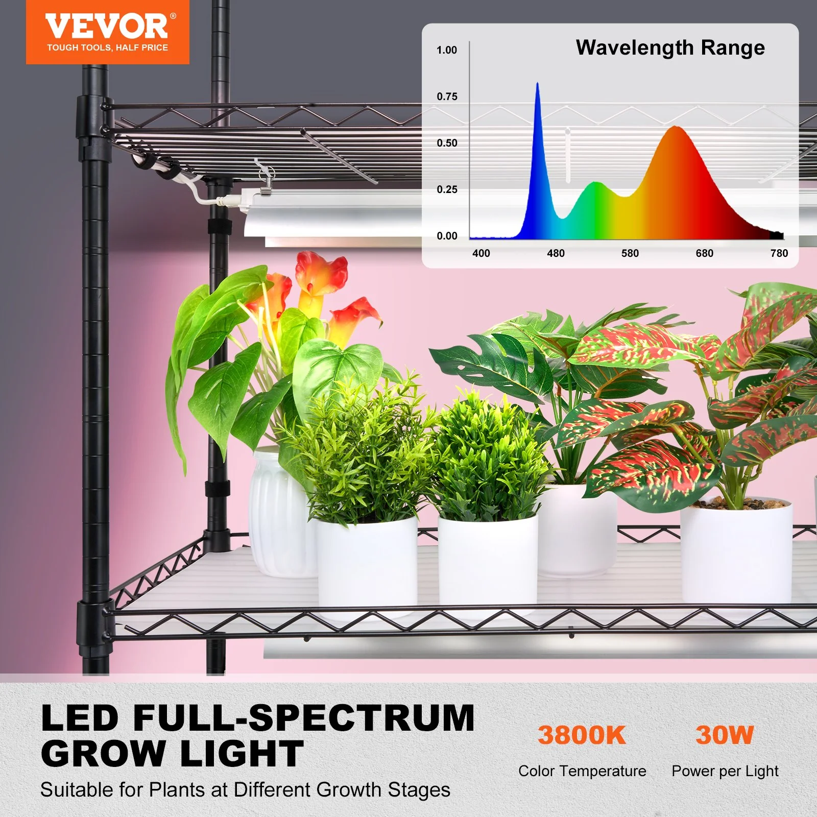 VEVOR Plant Stand with Grow Light 6 Tiers 180W 180 cm Indoor Plant Grow Shelf - Image 2