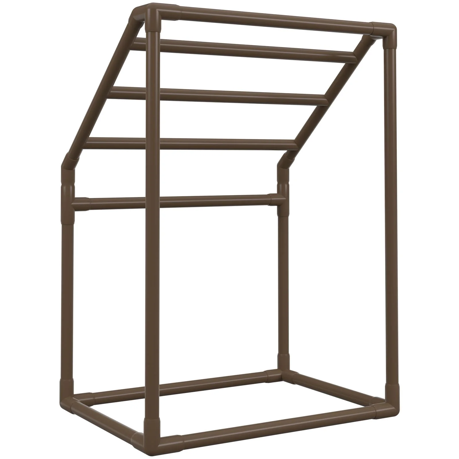 VEVOR Pool Towel Rack, 5 Bar, Brown, Freestanding Outdoor PVC Trapedozal Poolside Storage Organizer, Include 8 Towel Clips, Mesh Bag, Hook, Also Stores Floats and Paddles, for Beach, Swimming Pool - Image 11