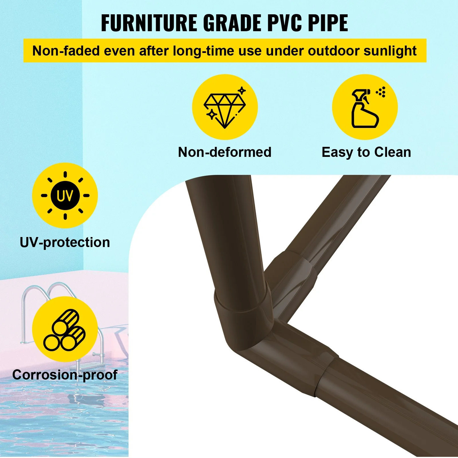 VEVOR Pool Towel Rack, 5 Bar, Brown, Freestanding Outdoor PVC Trapedozal Poolside Storage Organizer, Include 8 Towel Clips, Mesh Bag, Hook, Also Stores Floats and Paddles, for Beach, Swimming Pool - Image 4