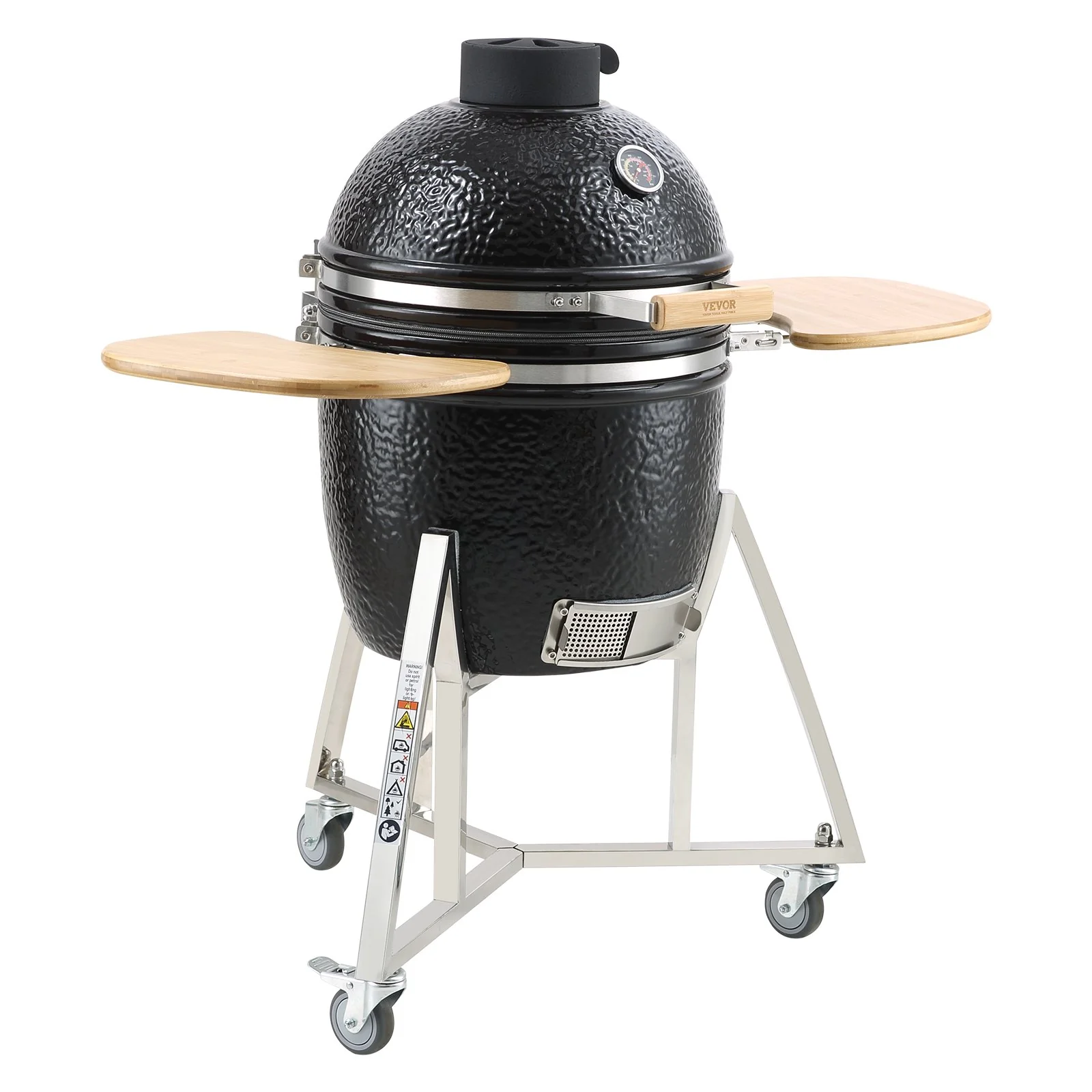 VEVOR Portable Charcoal Grill, Propane Gas Grills with Cover and Cart, Heavy Duty Stainless Steel BBQ Grill, Mini Smoker for Outdoor Cooking, Barbecue Camping, Picnic, and Backyard, Black - Image 11