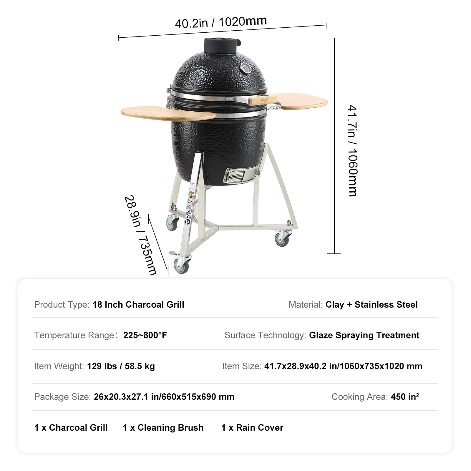 VEVOR Portable Charcoal Grill, Propane Gas Grills with Cover and Cart, Heavy Duty Stainless Steel BBQ Grill, Mini Smoker for Outdoor Cooking, Barbecue Camping, Picnic, and Backyard, Black - Image 7