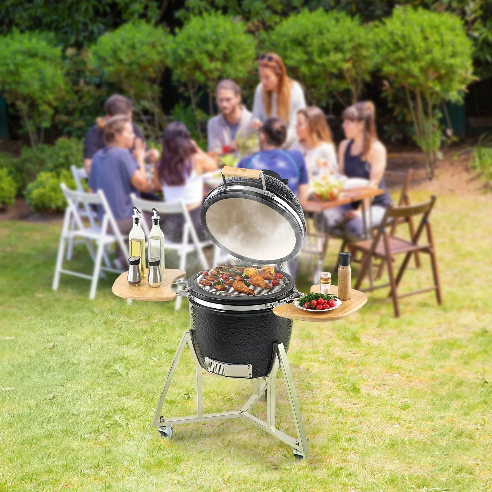 VEVOR Portable Charcoal Grill, Propane Gas Grills with Cover and Cart, Heavy Duty Stainless Steel BBQ Grill, Mini Smoker for Outdoor Cooking, Barbecue Camping, Picnic, and Backyard, Black - Image 8
