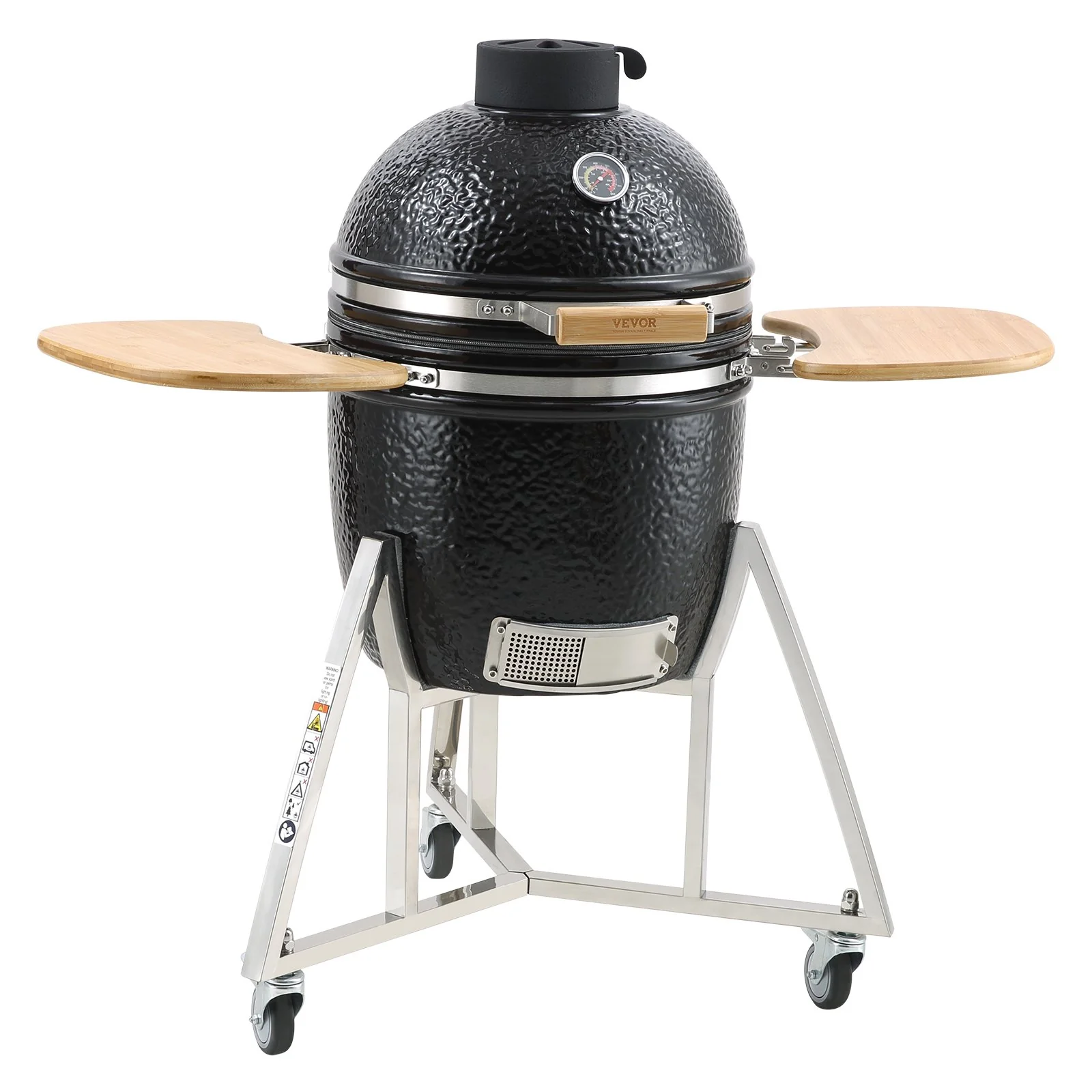 VEVOR Portable Charcoal Grill, Propane Gas Grills with Cover and Cart, Heavy Duty Stainless Steel BBQ Grill, Mini Smoker for Outdoor Cooking, Barbecue Camping, Picnic, and Backyard, Black - Image 9