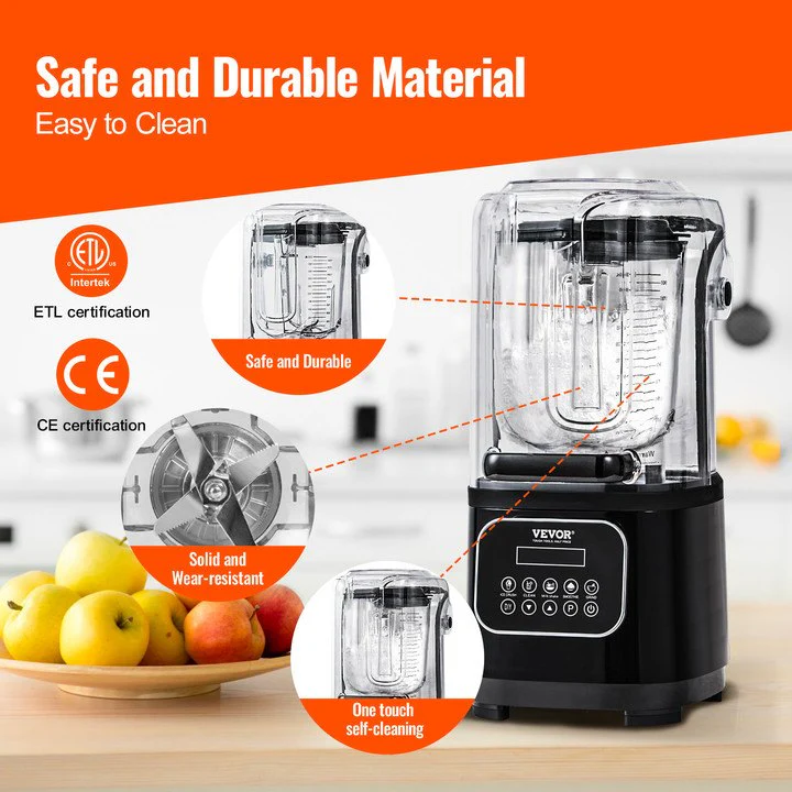 VEVOR Professional Blender with Shield 2L Jar Blender Combo, Stainless Steel 9 Speed - Image 6