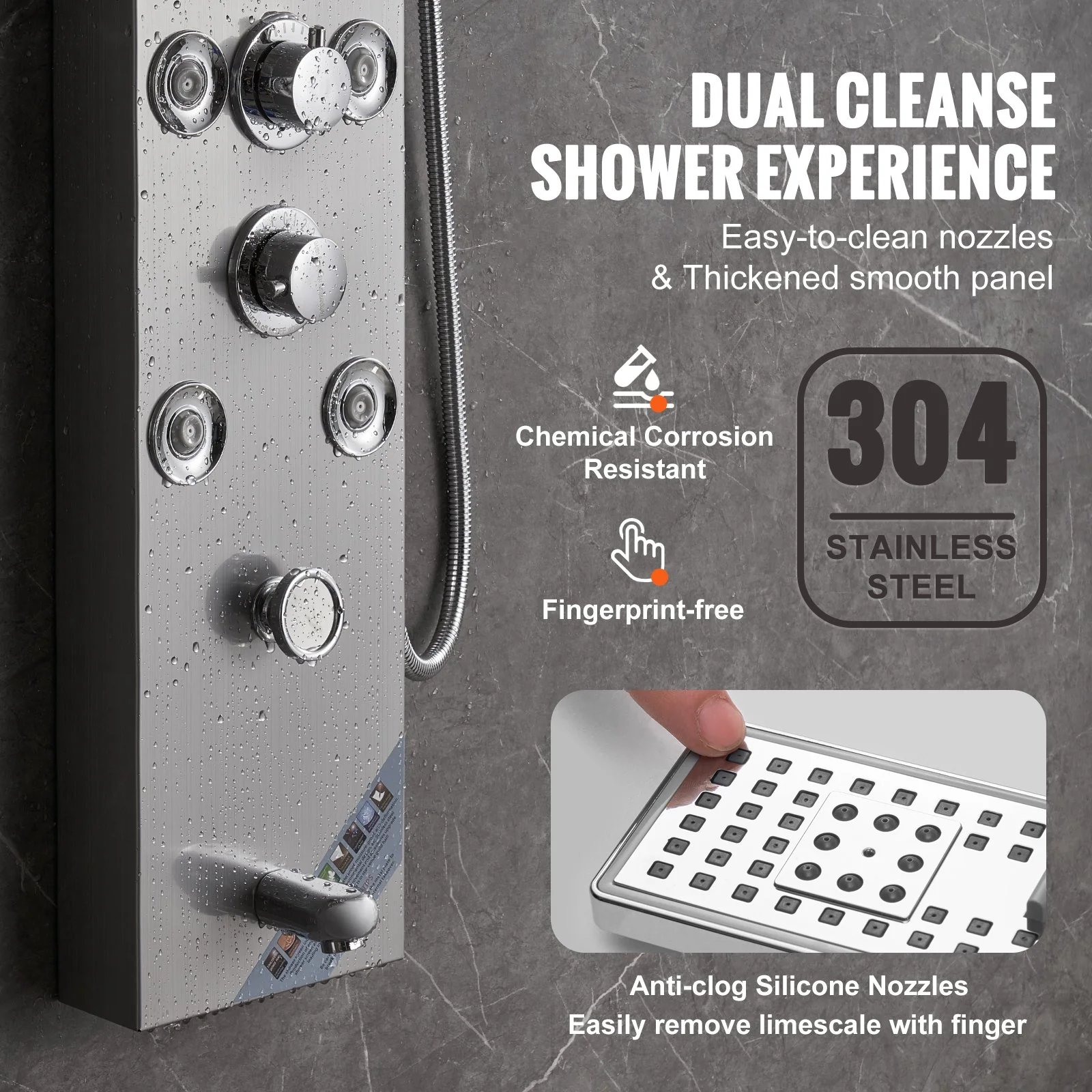 VEVOR Shower Panel System, 6 Shower Modes, LED & Screen Hydroelectricity Shower Panel Tower, Rainfall, Waterfall, 8 Massage Jets, Tub Spout, Handheld Shower, Stainless Steel Wall-Mounted Shower Set - Image 6