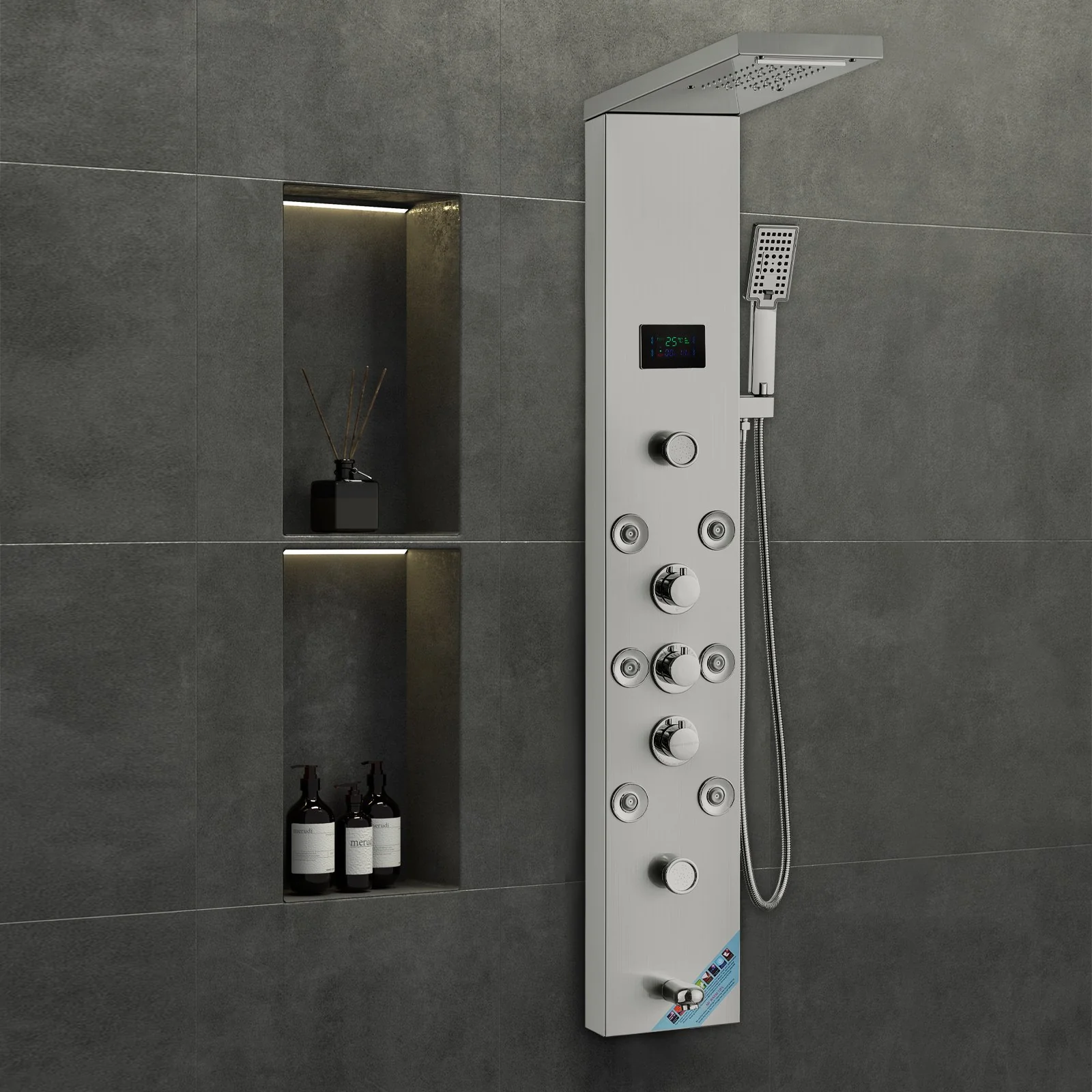 VEVOR Shower Panel System, 6 Shower Modes, LED & Screen Hydroelectricity Shower Panel Tower, Rainfall, Waterfall, 8 Massage Jets, Tub Spout, Handheld Shower, Stainless Steel Wall-Mounted Shower Set - Image 8