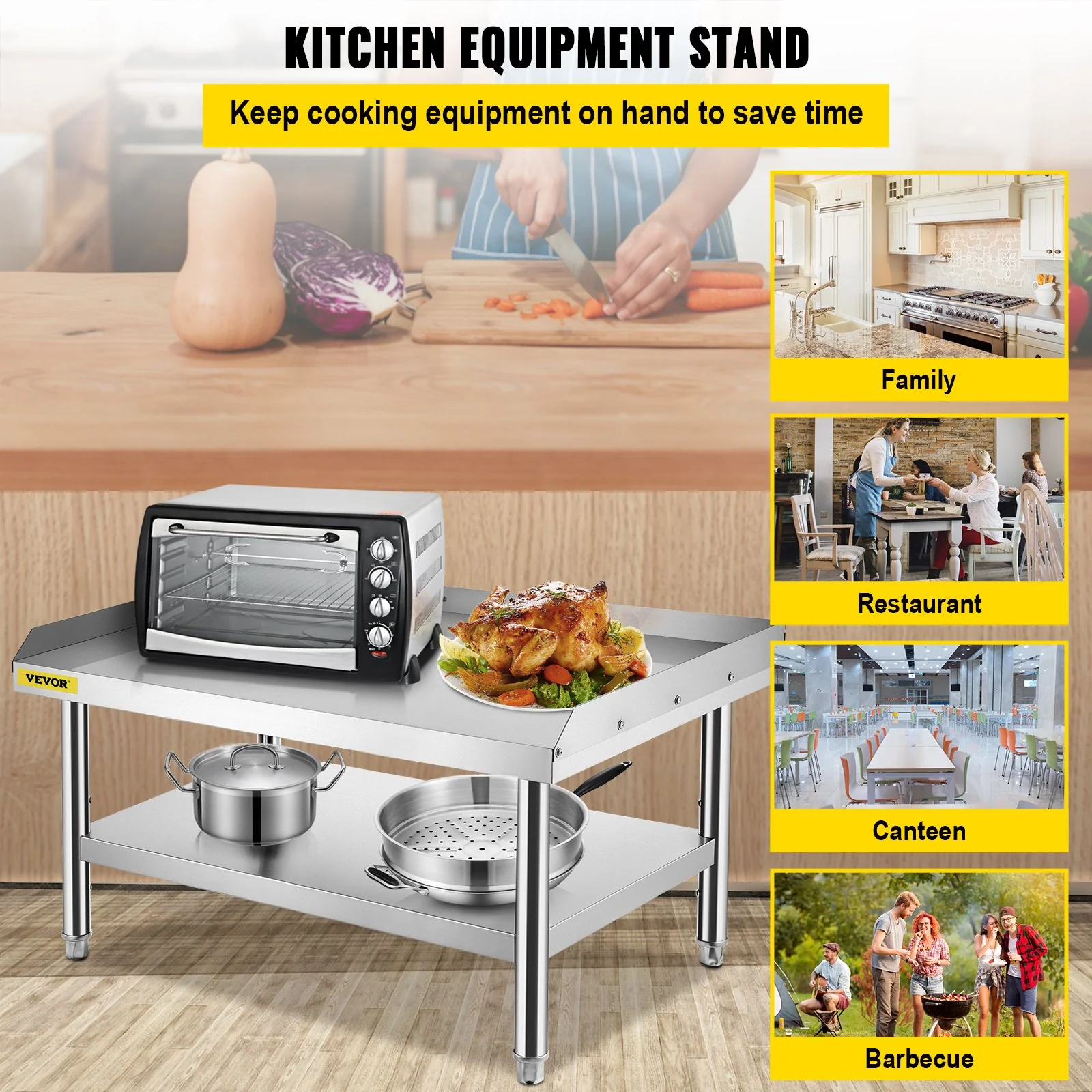 VEVOR Stainless Steel Equipment Grill Stand, 152x76x61 cm Stainless Table, Grill Stand Table with Adjustable Storage Undershelf, Equipment Stand Grill Table for Hotel, Home, Restaurant Kitchen - Image 2