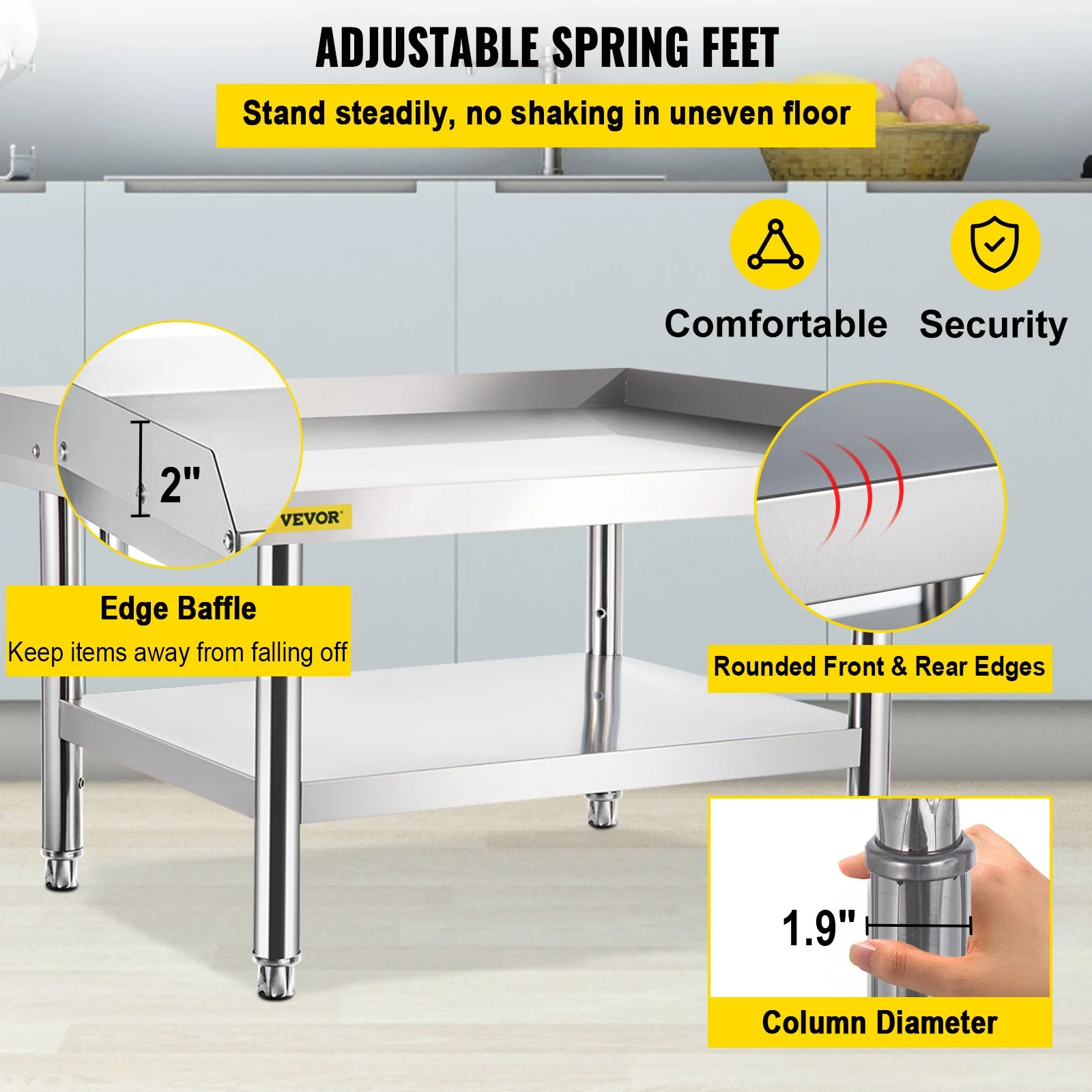 VEVOR Stainless Steel Equipment Grill Stand, 152x76x61 cm Stainless Table, Grill Stand Table with Adjustable Storage Undershelf, Equipment Stand Grill Table for Hotel, Home, Restaurant Kitchen - Image 5