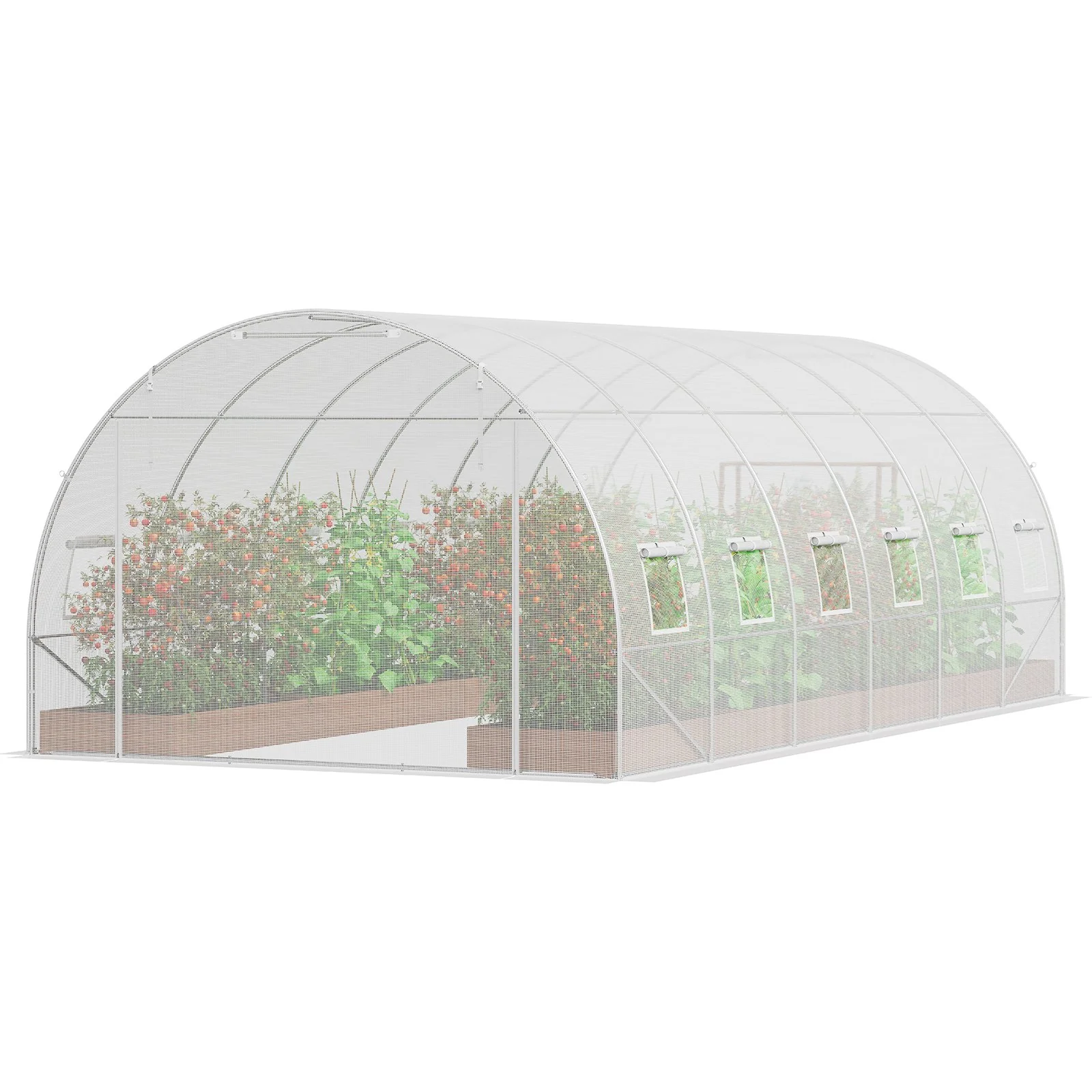 VEVOR Walk-in Tunnel Greenhouse, 19.4x9.7x6.5 ft Hoop House Greenhouse Tunnel, Plant Hot House with Galvanized Steel Frame, White PE Cover, Roll-up Zipper Door and 12 Windows for Outdoor - Image 10