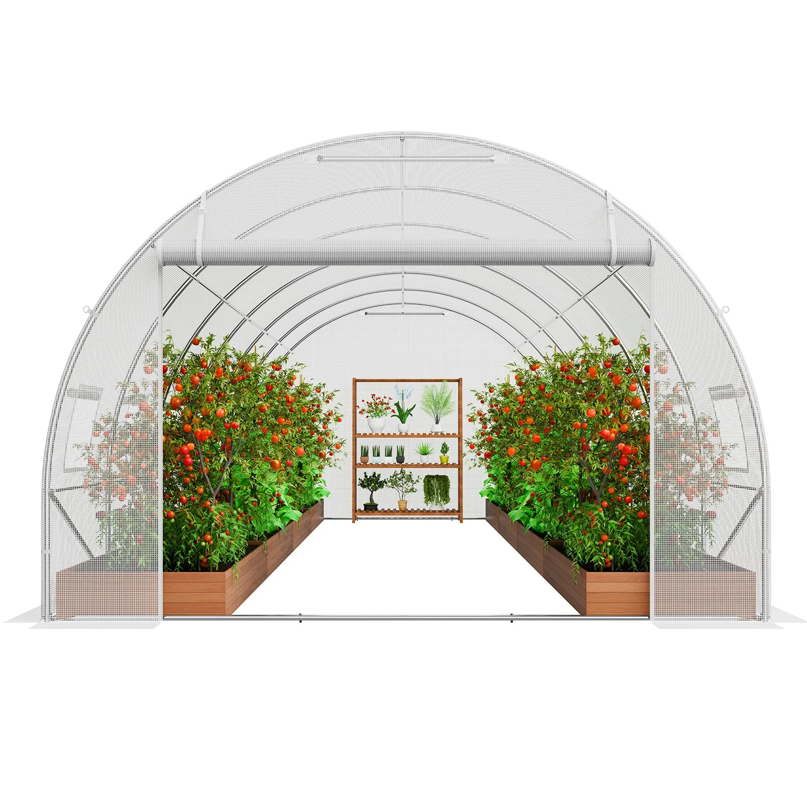 VEVOR Walk-in Tunnel Greenhouse, 19.4x9.7x6.5 ft Hoop House Greenhouse Tunnel, Plant Hot House with Galvanized Steel Frame, White PE Cover, Roll-up Zipper Door and 12 Windows for Outdoor - Image 11