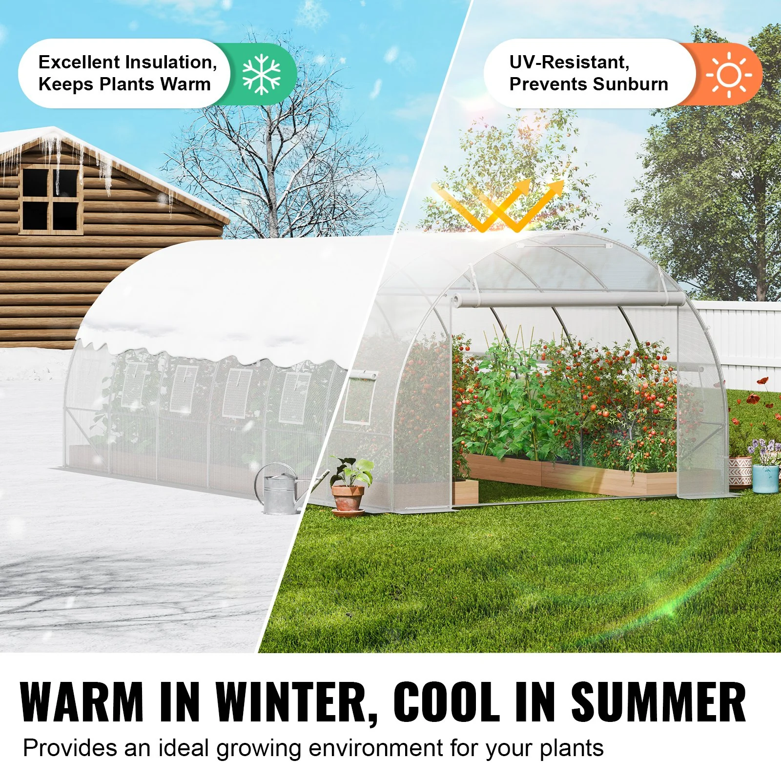 VEVOR Walk-in Tunnel Greenhouse, 19.4x9.7x6.5 ft Hoop House Greenhouse Tunnel, Plant Hot House with Galvanized Steel Frame, White PE Cover, Roll-up Zipper Door and 12 Windows for Outdoor - Image 4