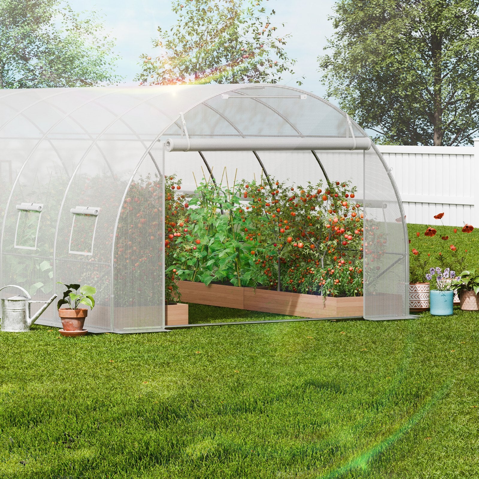 VEVOR Walk-in Tunnel Greenhouse, 19.4x9.7x6.5 ft Hoop House Greenhouse Tunnel, Plant Hot House with Galvanized Steel Frame, White PE Cover, Roll-up Zipper Door and 12 Windows for Outdoor - Image 8