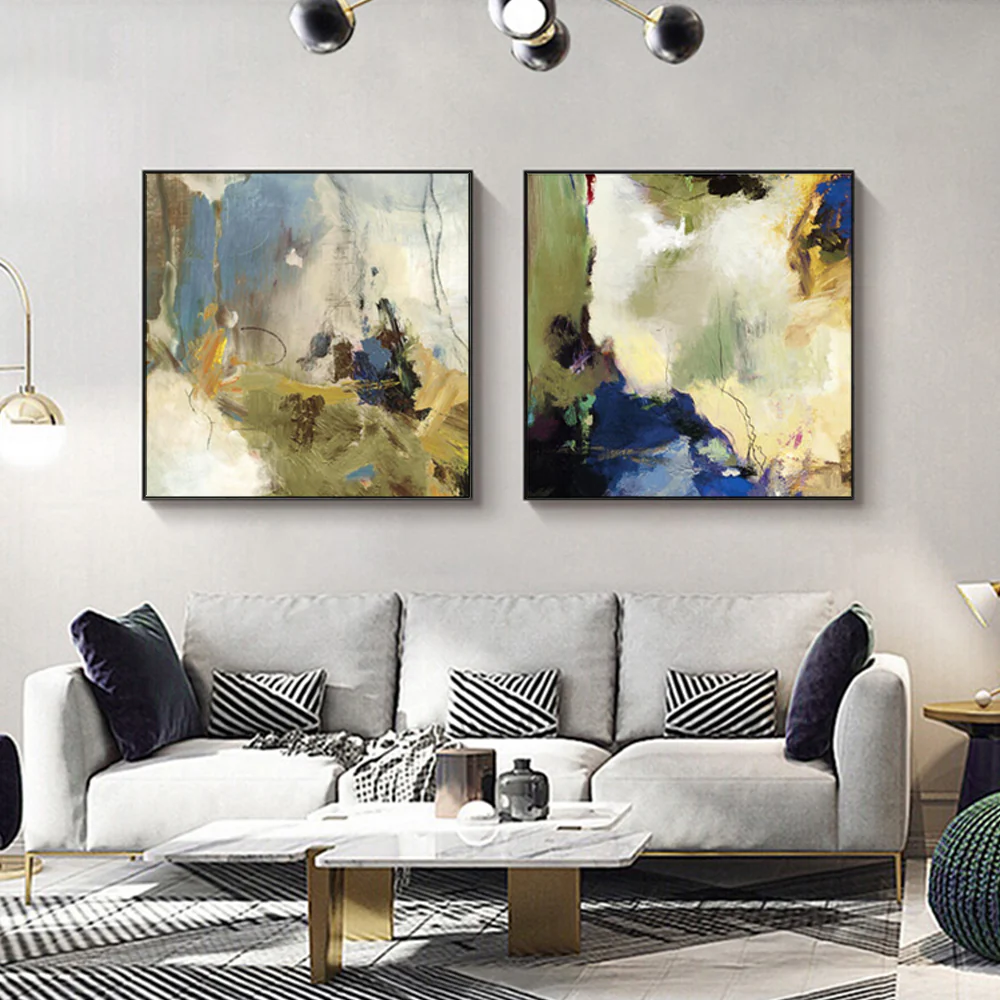 Wall Art 100cmx100cm Abstract Blue 2 Sets Black Frame Canvas - Image 2