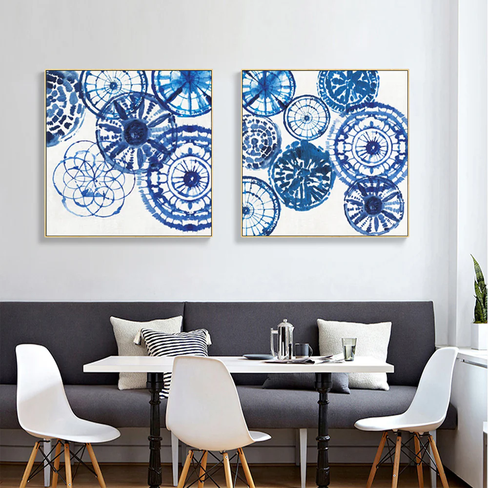 Wall Art 100cmx100cm Blue Day 2 Sets Gold Frame Canvas - Image 2
