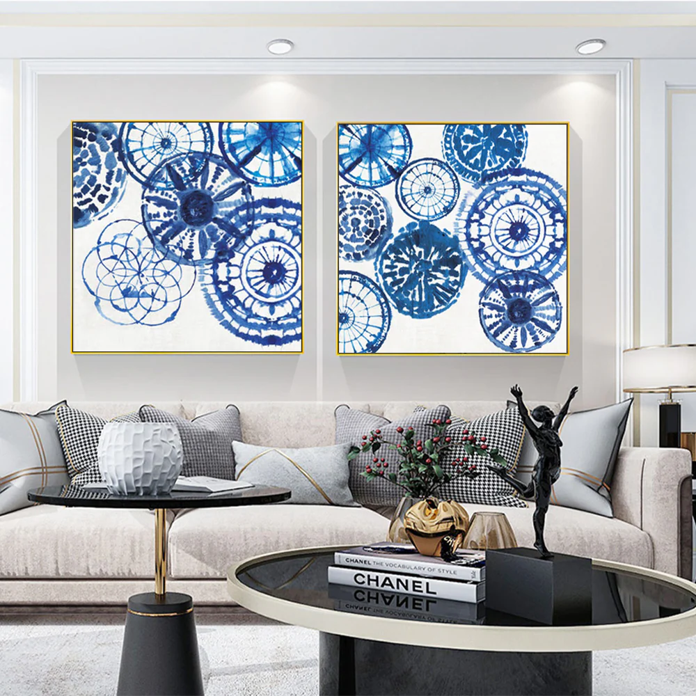 Wall Art 100cmx100cm Blue Day 2 Sets Gold Frame Canvas - Image 3