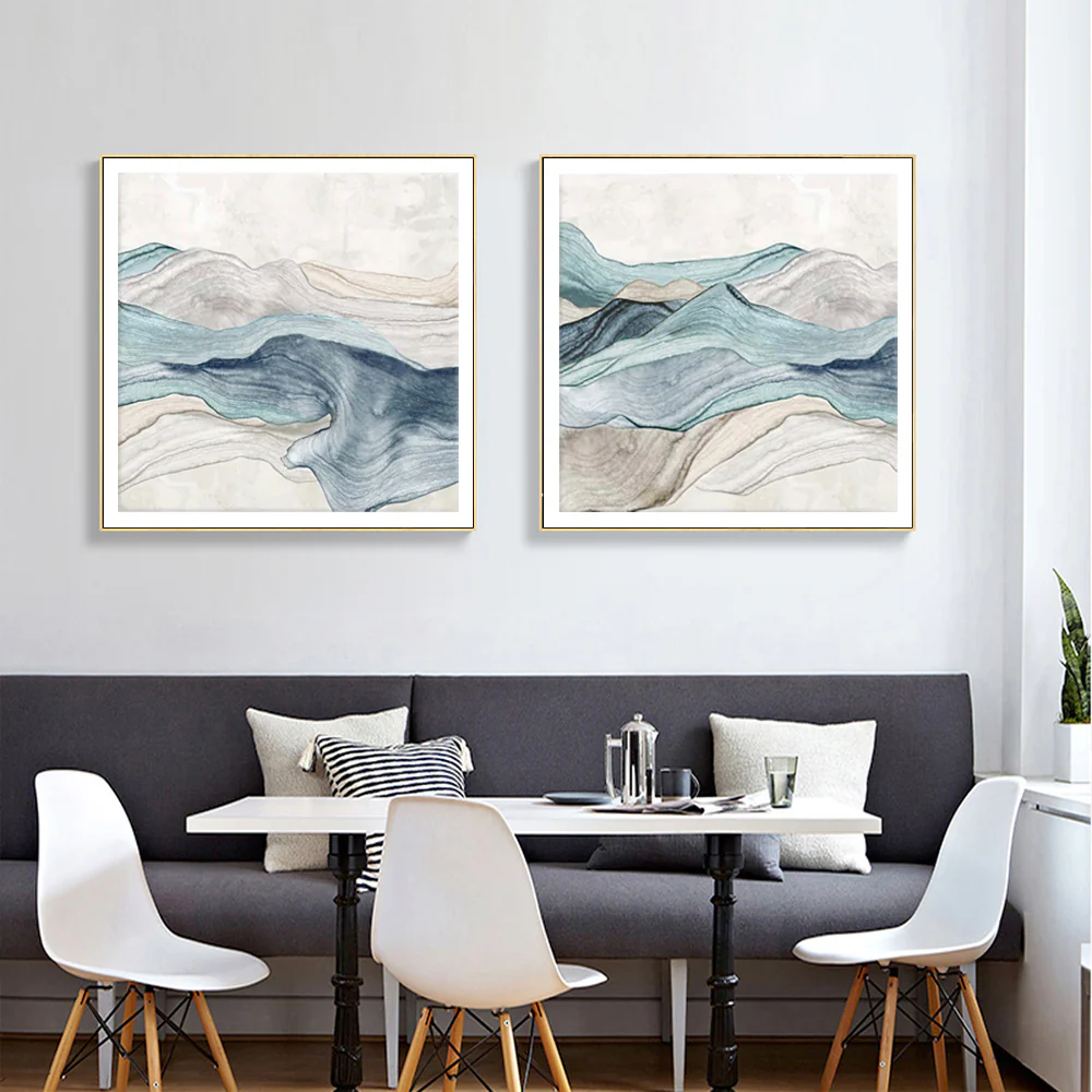 Wall Art 100cmx100cm Blue Mountain 2 Sets Gold Frame Canvas - Image 3