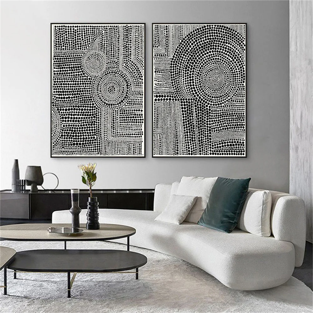 Wall Art 100cmx135cm Clustered Dots 2 Sets Black Frame Canvas - Image 2