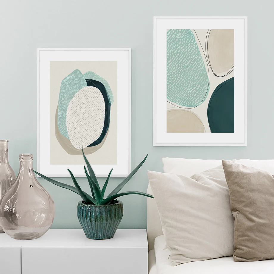 Wall Art 100cmx150cm Abstract Green Circle 2 Sets White Frame Canvas - Image 2