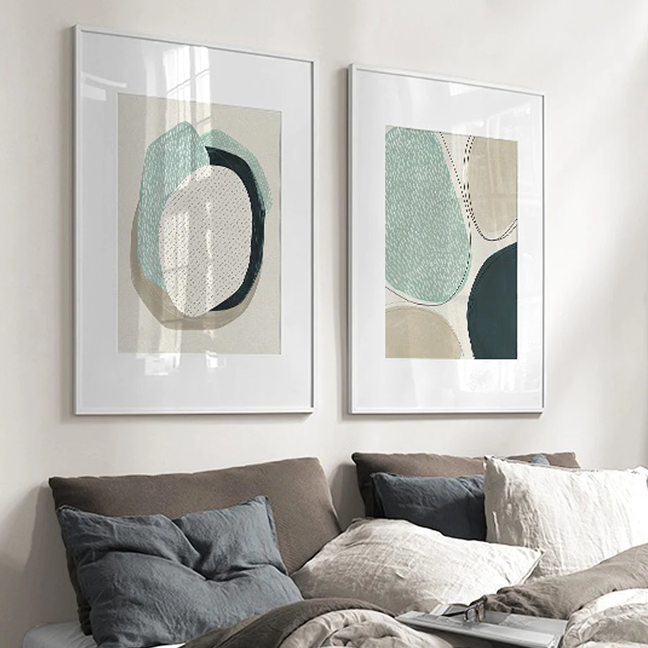 Wall Art 100cmx150cm Abstract Green Circle 2 Sets White Frame Canvas - Image 3