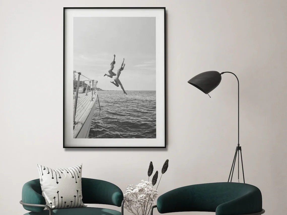 Wall Art 100cmx150cm Black and White Ocean Jump, Black Frame Canvas - Image 4