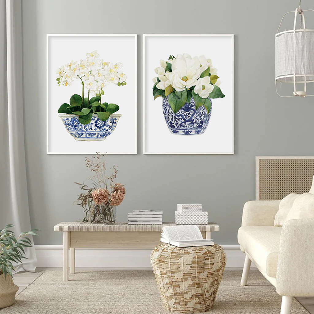 Wall Art 100cmx150cm Elegant Flower 2 Sets White Frame Canvas - Image 2