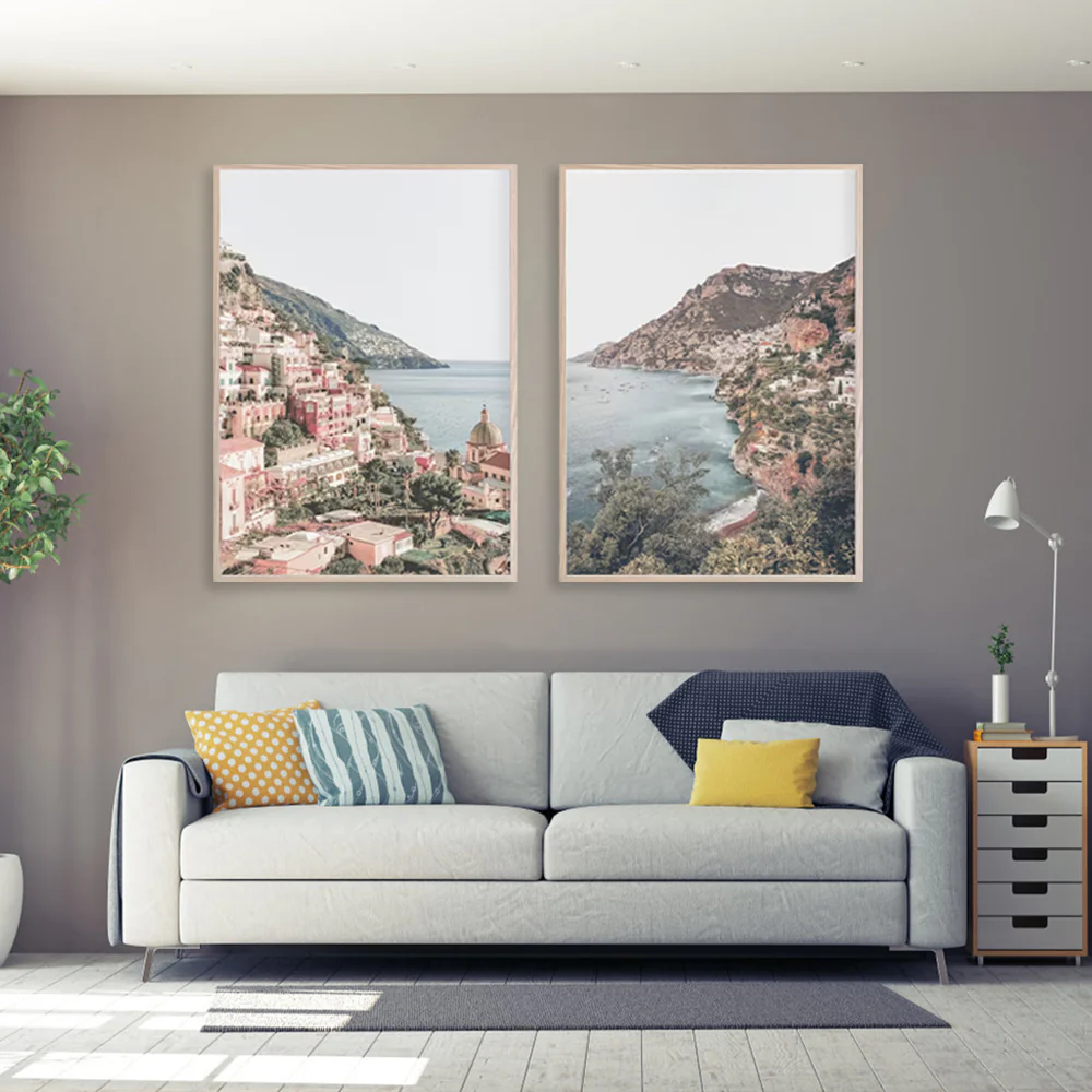 Wall Art 100cmx150cm Italy Positano 2 Sets Wood Frame Canvas - Image 2