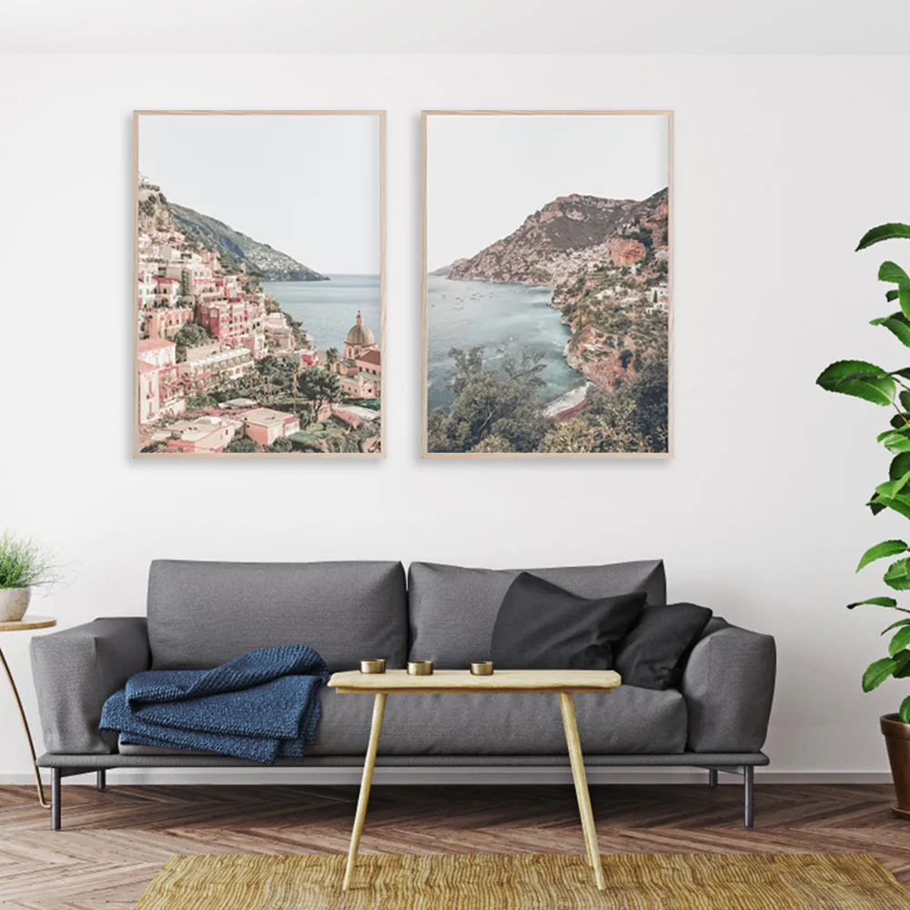 Wall Art 100cmx150cm Italy Positano 2 Sets Wood Frame Canvas - Image 3