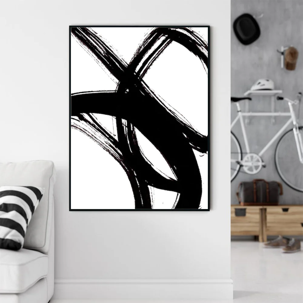 Wall Art 100cmx150cm  Minimalist Black Artwork Black Frame Canvas - Image 3