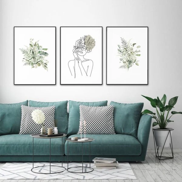 Wall Art 70cmx100cm Botanical Line Girl 3 Sets Black Frame Canvas - Image 4