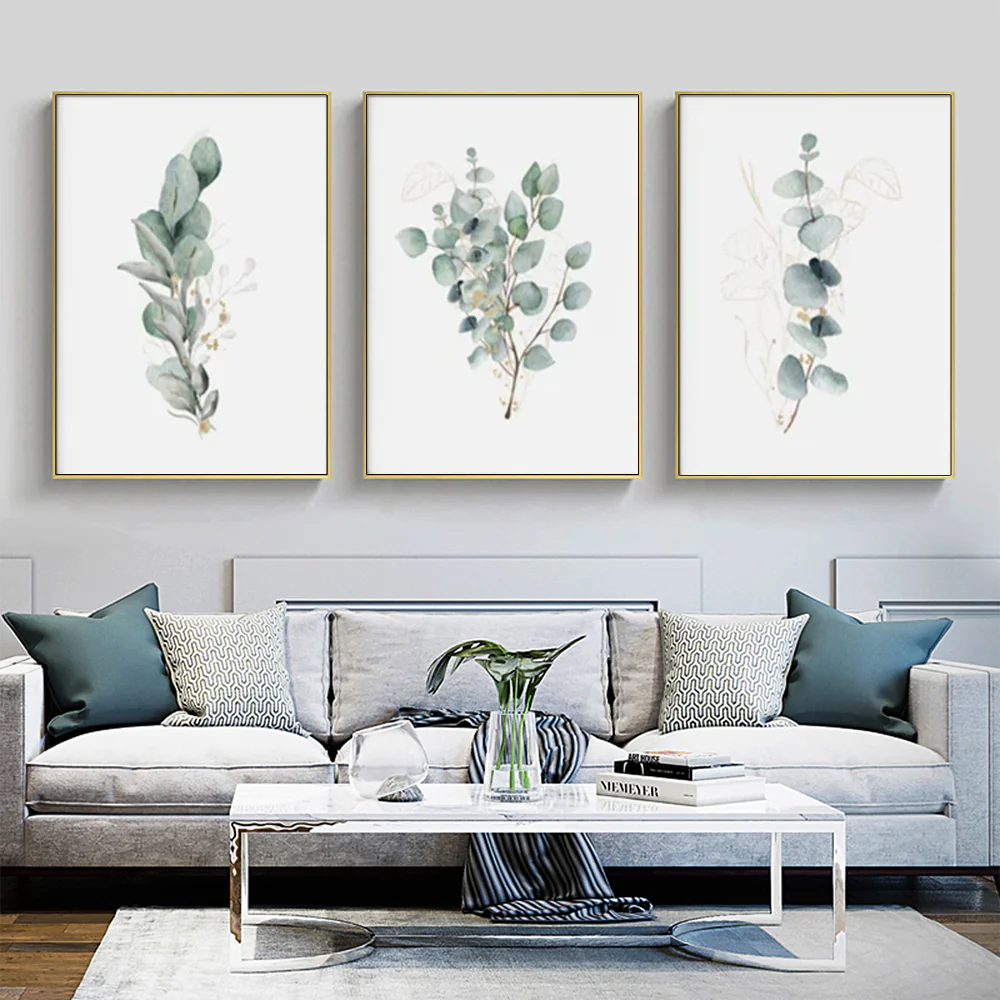 Wall Art 70cmx100cm Eucalyptus Plant 3 Sets Gold Frame Canvas - Image 2