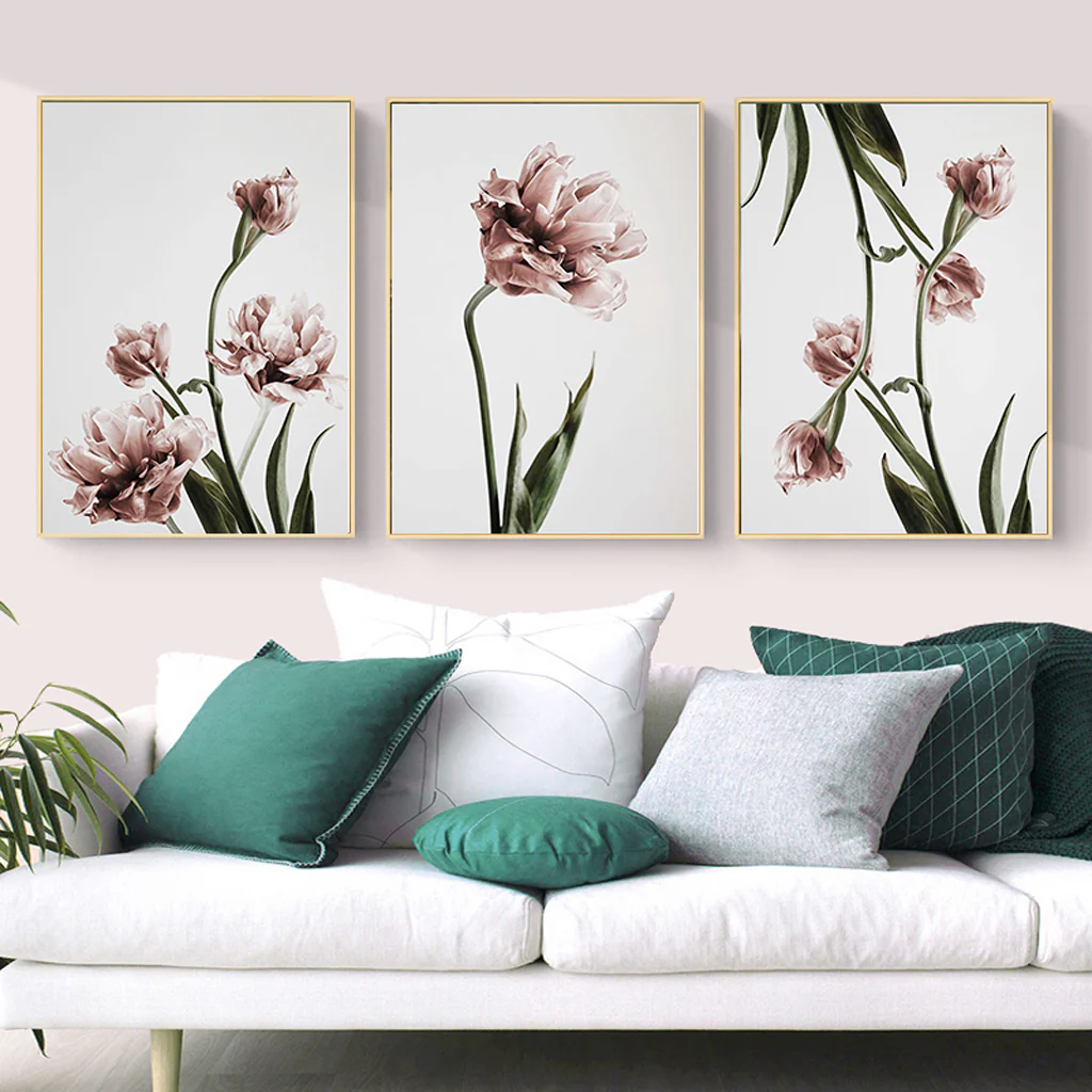 Wall Art 70cmx100cm Tulip Flower 3 Sets Gold Frame Canvas - Image 3