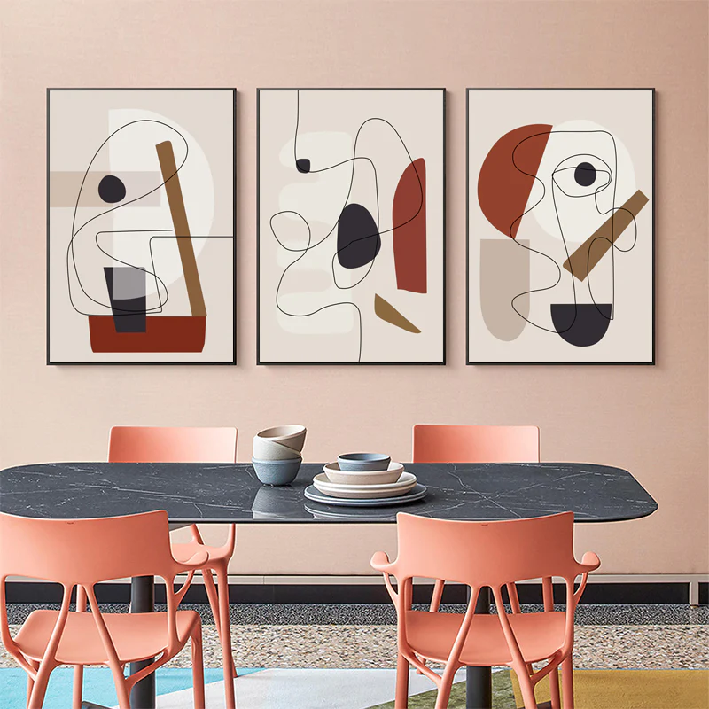 Wall Art 80cmx120cm Abstract Line Art By Picasso 3 Sets Black Frame Canvas - Image 2