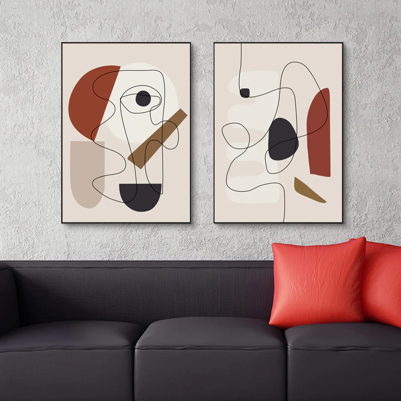 Wall Art 80cmx120cm Abstract Line Art By Picasso 3 Sets Black Frame Canvas - Image 3