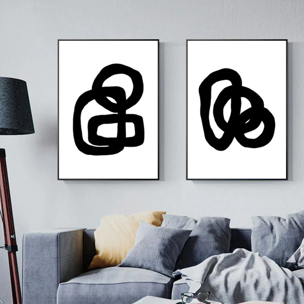Wall Art 80cmx120cm Black and White 2 Sets Black Frame Canvas - Image 2