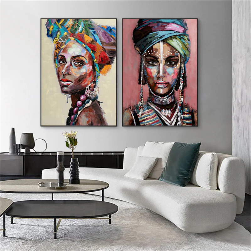 Wall Art 90cmx135cm African women 2 Sets Black Frame Canvas - Image 2