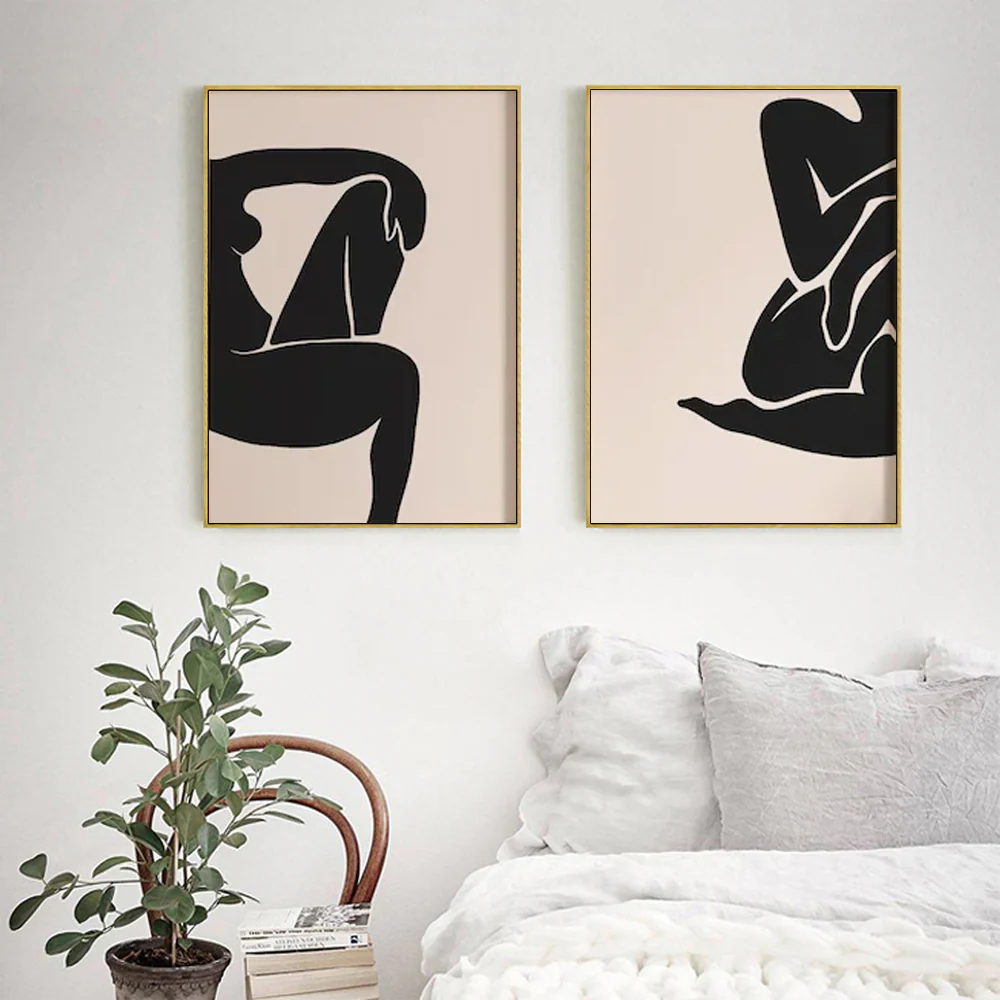 Wall Art 90cmx135cm Female Figure 2 Sets Gold Frame Canvas - Image 4