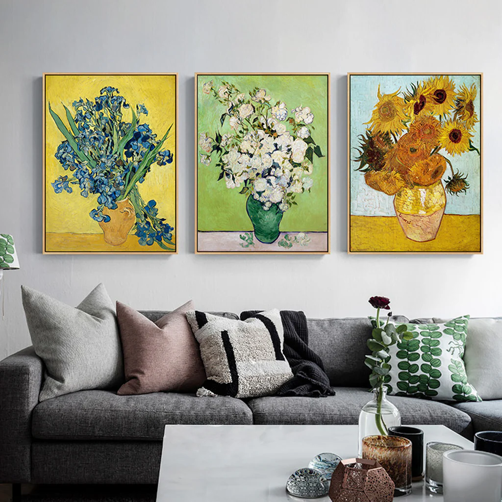 Wall Art 90cmx135cm Van Gogh sunflowers Roses 3 Sets Gold Frame Canvas - Image 2