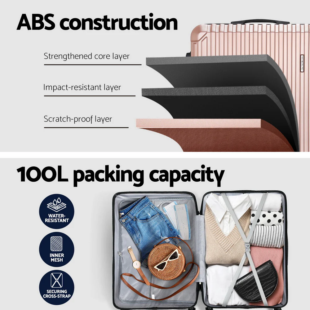 Wanderlite 28-inch Luggage Set with TSA LockÔøΩABS Hard Shell Travel Suitcase Organiser Luggage Case Rose Gold - Image 4