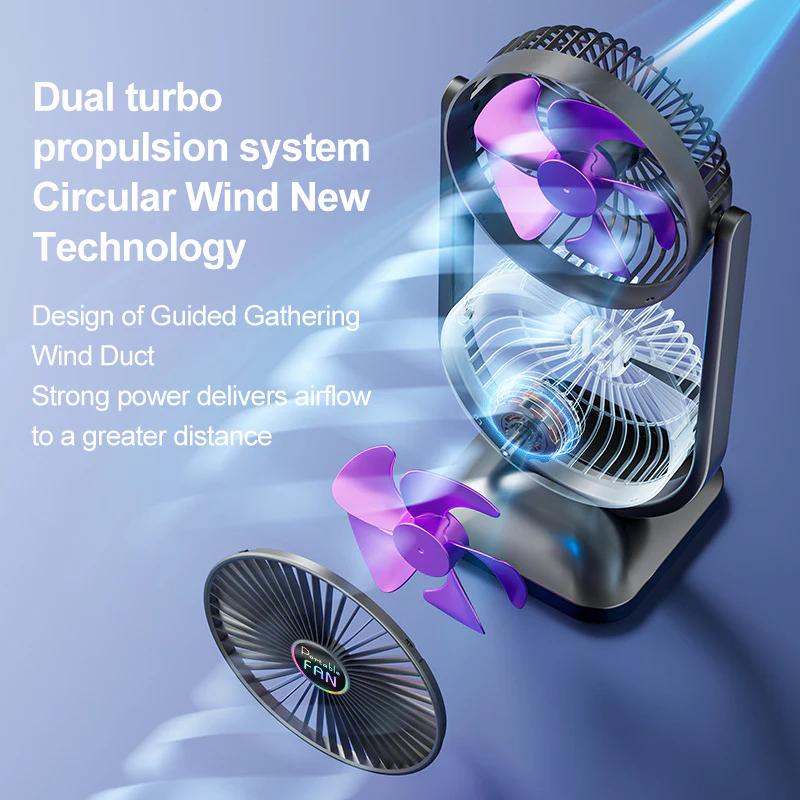 White Dual Head USB Rechargeable Desk Fan - Portable Double Air Circulator - Image 5