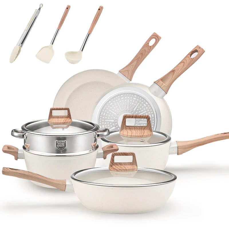 YEJ 12-Piece Non-Stick Complete Cookware Set | Pots, Pans & Utensils (White) - Image 2